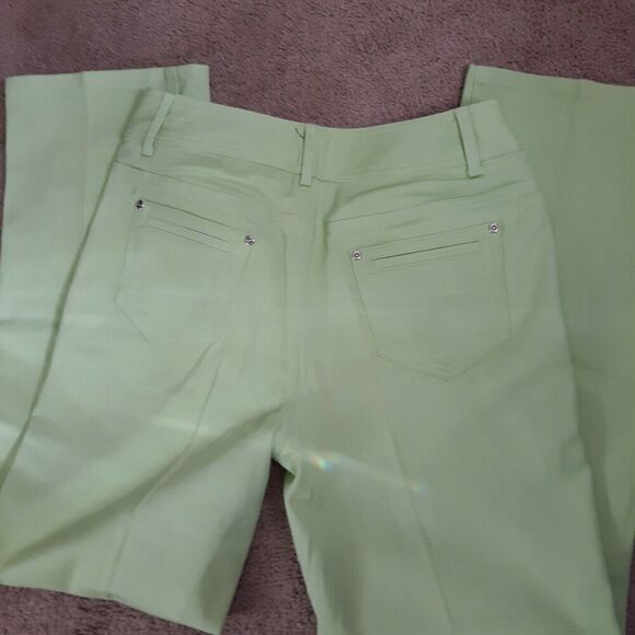 Lilly & Van Lime Green Straight Leg Cropped Pants Stretch Cotton Comfort Sz Med. - Picture 3 of 7